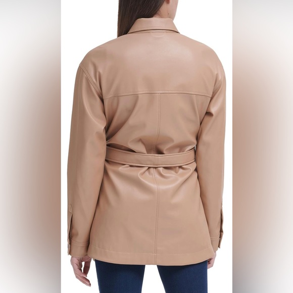 Levi's Women's Faux Leather Belted Shirt Jacket Size Large Color Cream - Picture 5 of 16